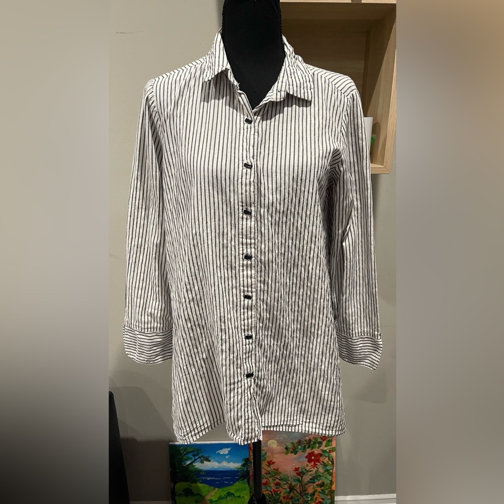 Habitat Seersucker Button Front Tunic Blouse
